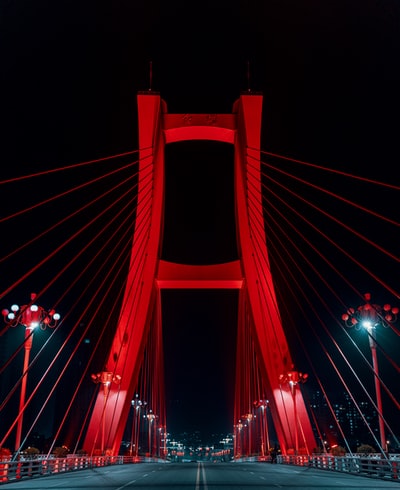 夜间有灯光的蓝桥